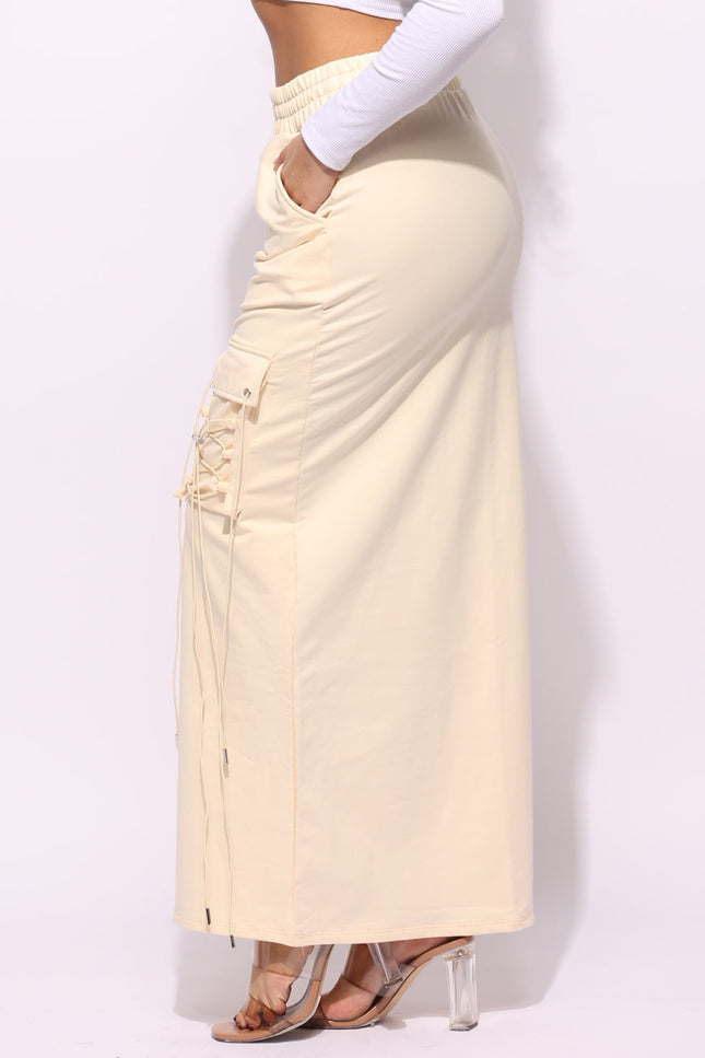 Lace up detailed pocket maxi skirt - Muvin 