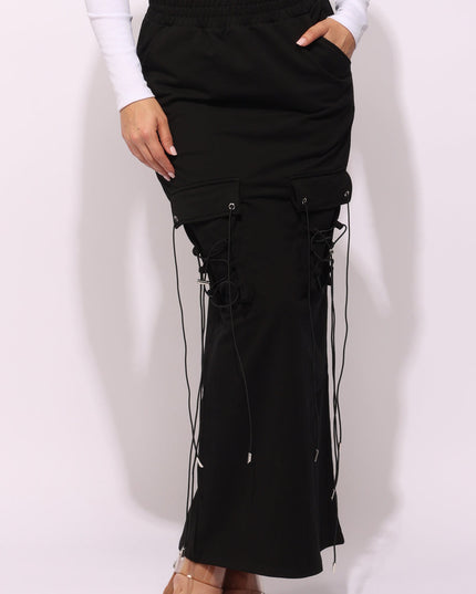 Lace up detailed pocket maxi skirt - Muvin 