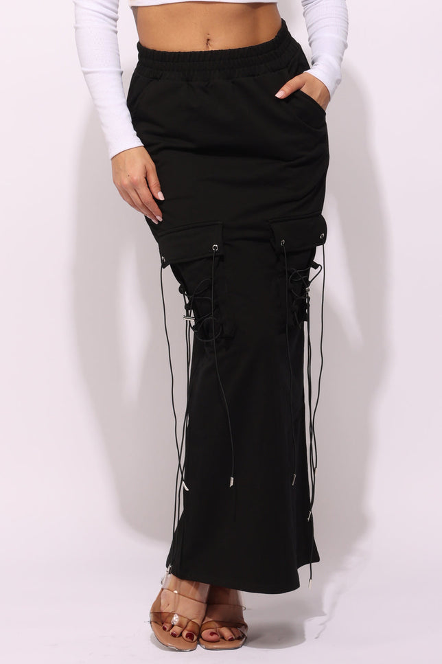 Lace up detailed pocket maxi skirt - Muvin 