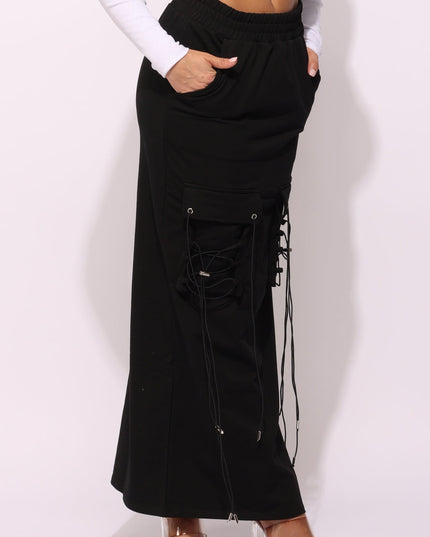 Lace up detailed pocket maxi skirt - Muvin 