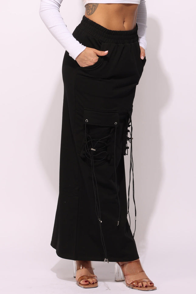 Lace up detailed pocket maxi skirt - Muvin 