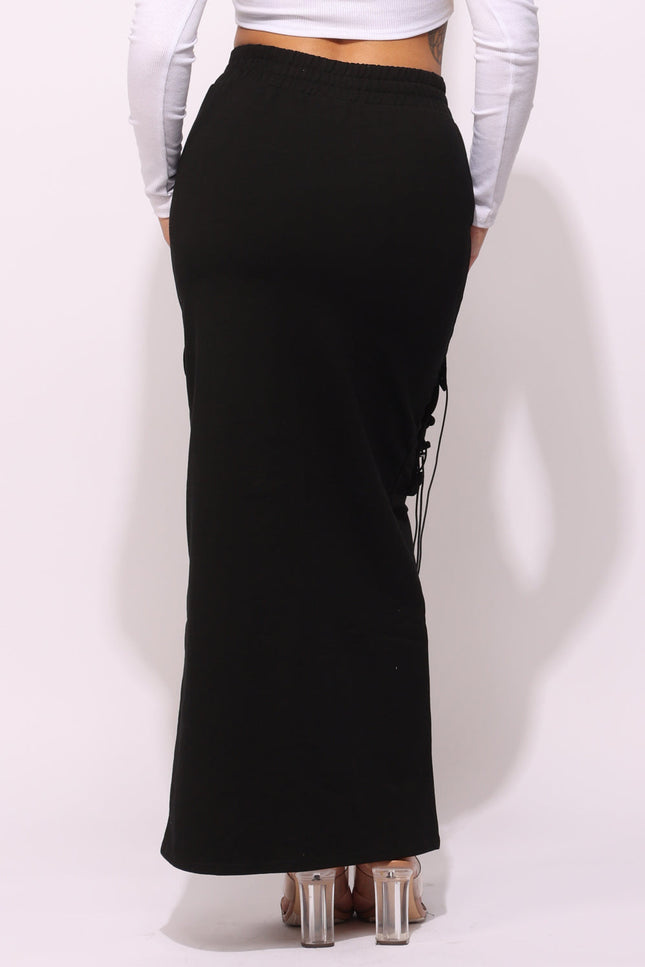 Lace up detailed pocket maxi skirt - Muvin 