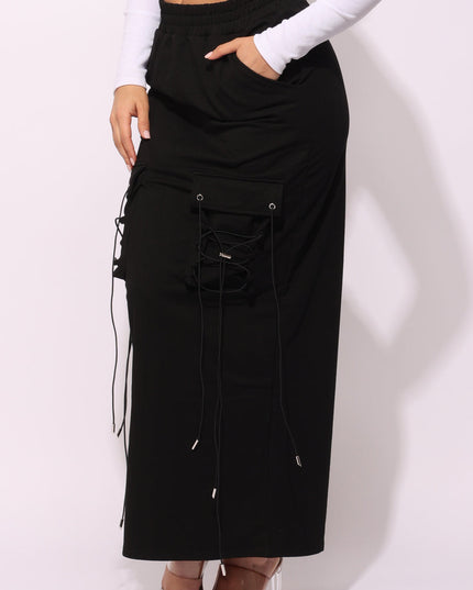 Lace up detailed pocket maxi skirt - Muvin 