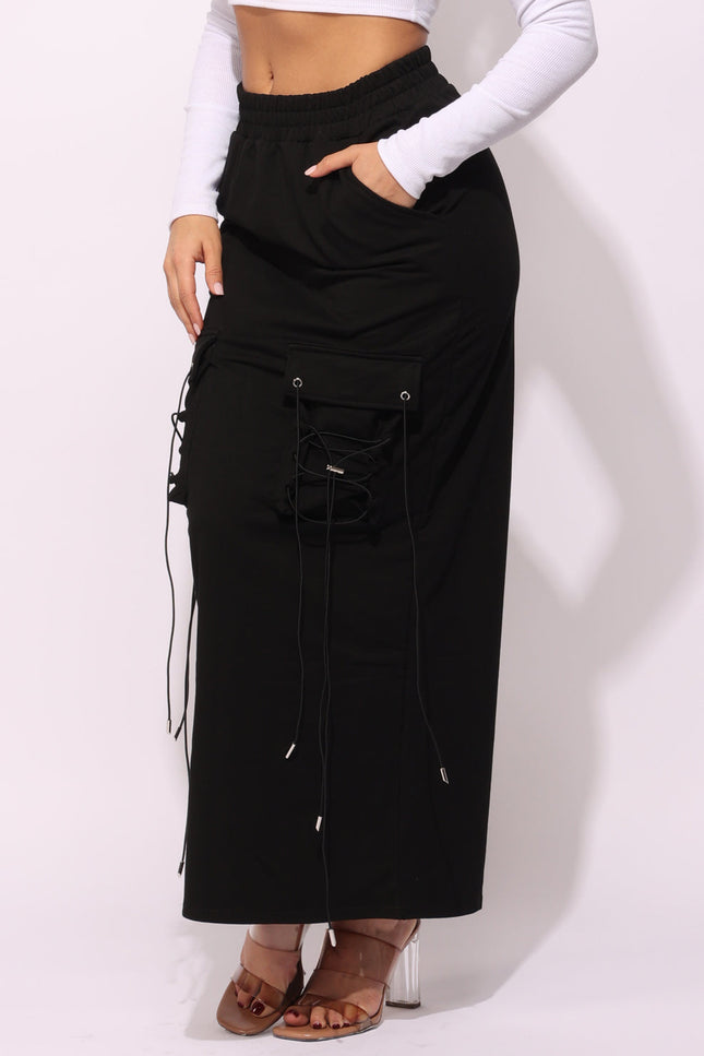 Lace up detailed pocket maxi skirt - Muvin 