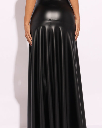 Matte PU maxi skirt with high slit - Muvin 