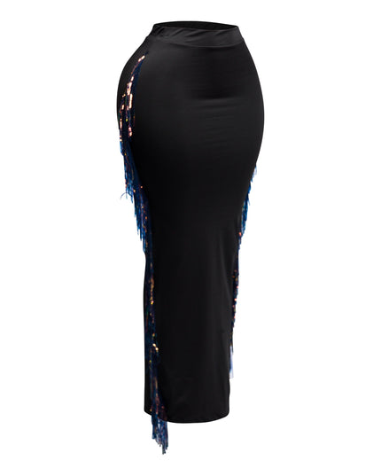 Sequins Fringe Maxi Skirt - Muvin 