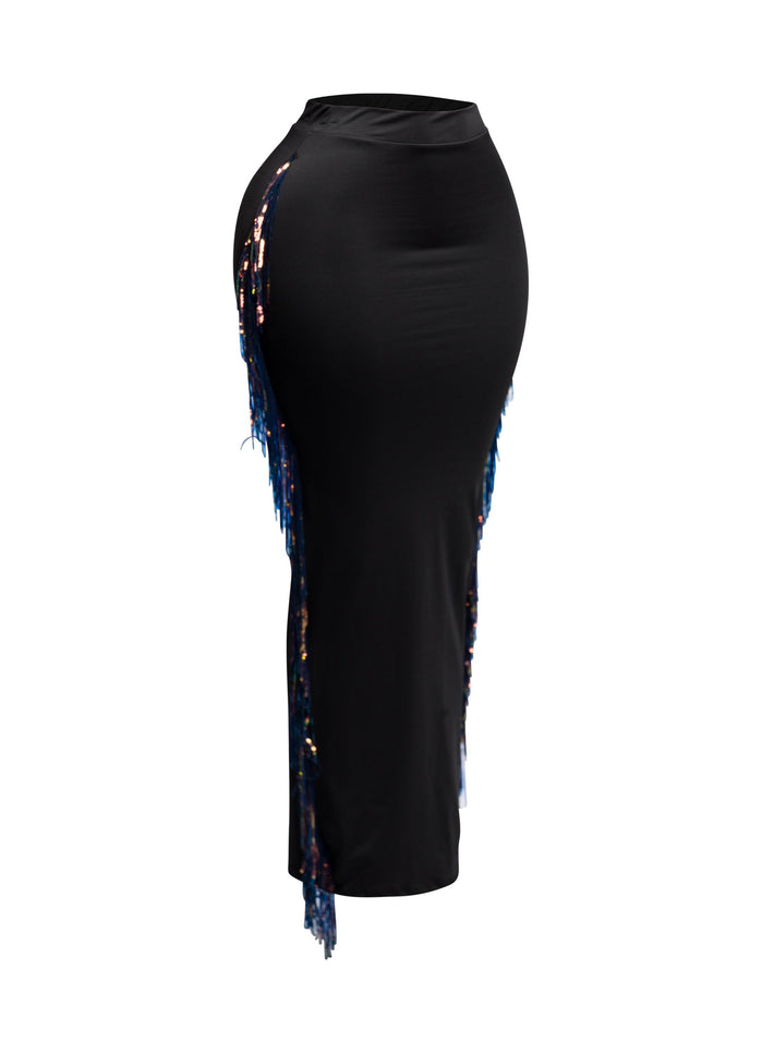 Sequins Fringe Maxi Skirt - Muvin 