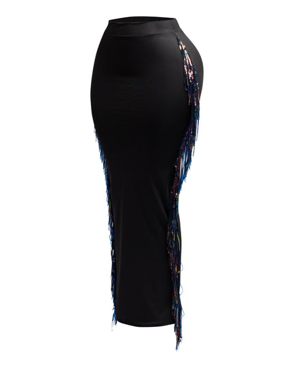 Sequins Fringe Maxi Skirt - Muvin 