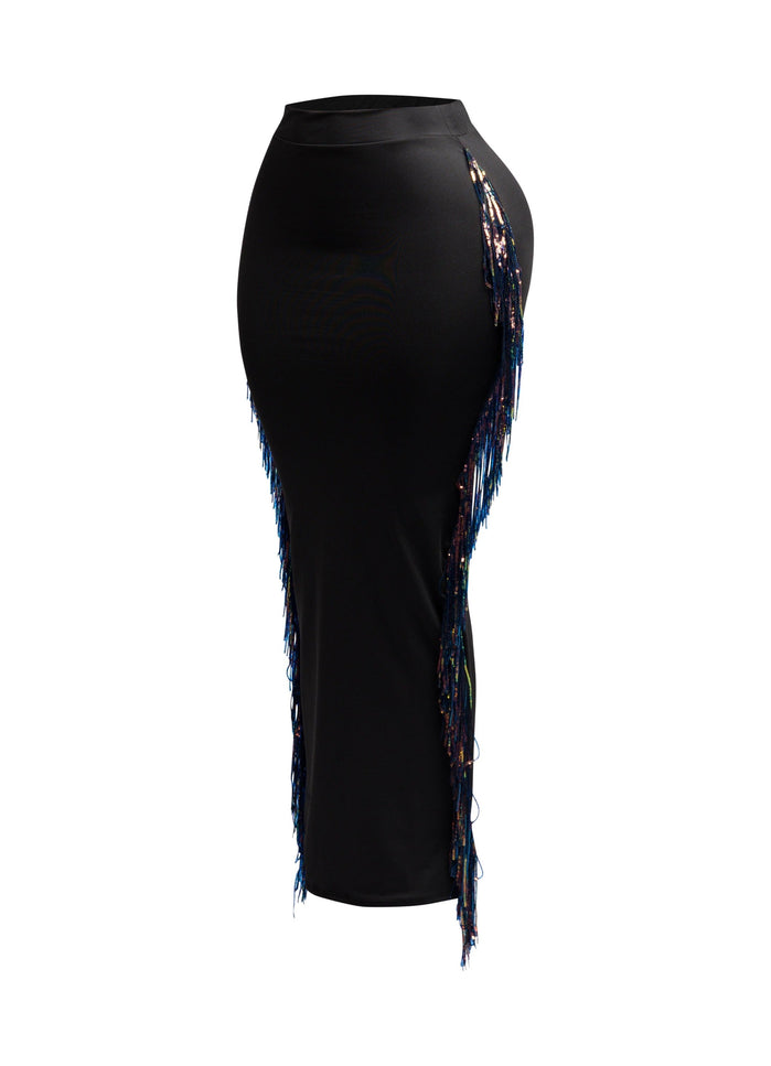 Sequins Fringe Maxi Skirt - Muvin 
