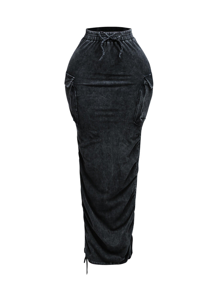 Mineral washed drawstring skirt - Muvin 