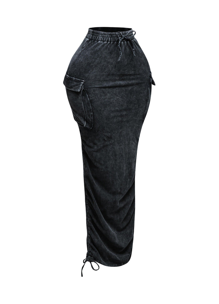Mineral washed drawstring skirt - Muvin 