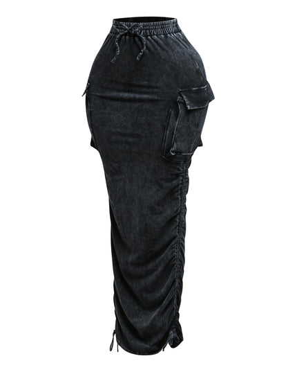 Mineral washed drawstring skirt - Muvin 