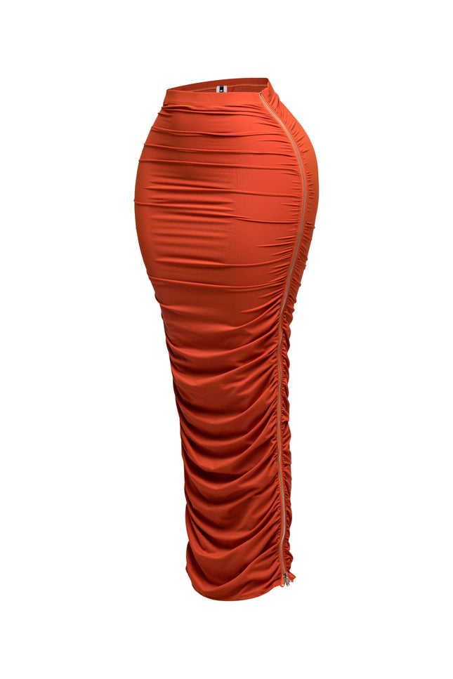 Side zippered ruched maxi skirt - Muvin 