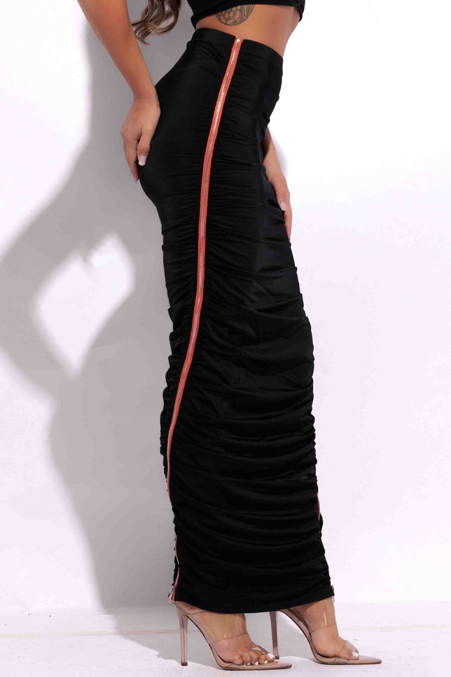 Side zippered ruched maxi skirt - Muvin 