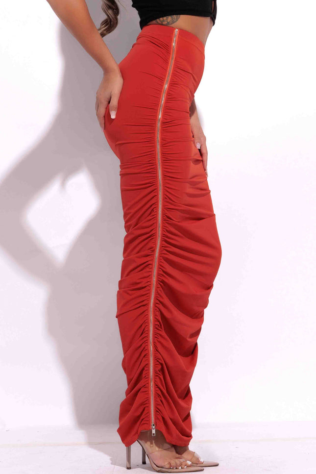 Side zippered ruched maxi skirt - Muvin 