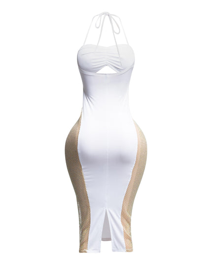 Rhinestone fishnet contrast dress - Muvin 