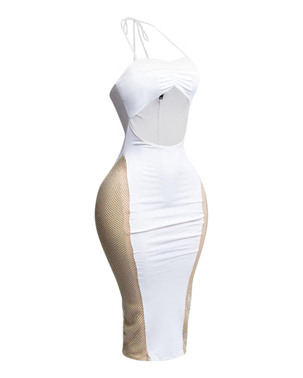 Rhinestone fishnet contrast dress - Muvin 