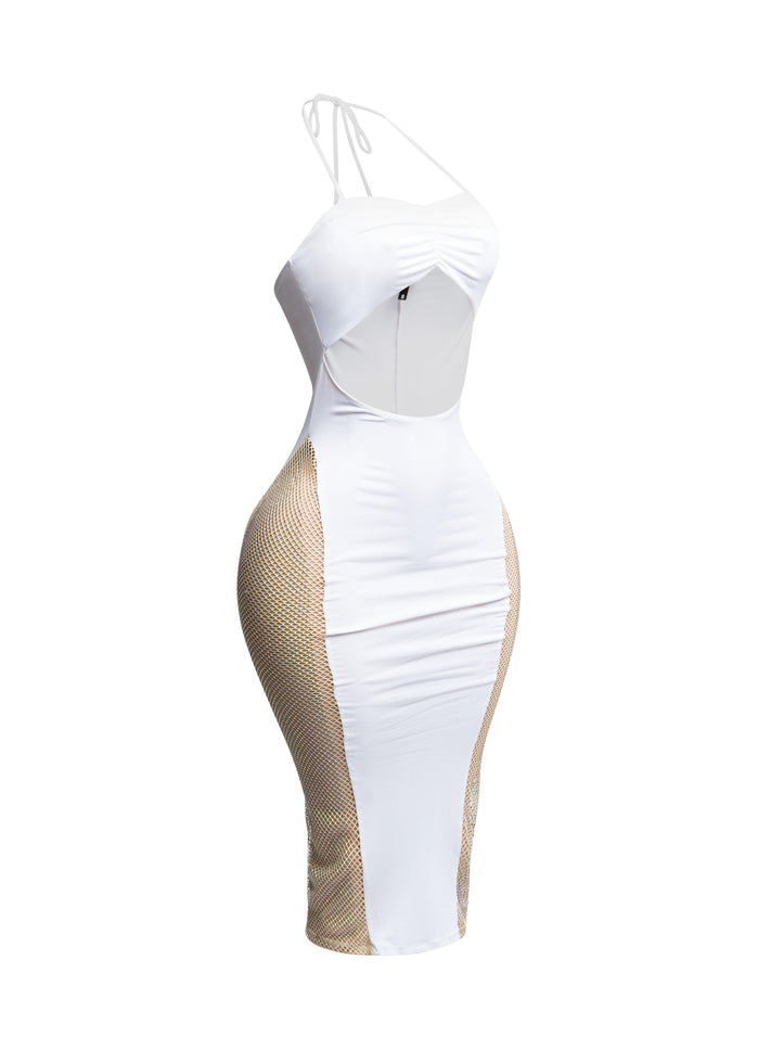 Rhinestone fishnet contrast dress - Muvin 