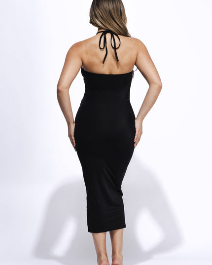 Cut Out Detailed Halter Midi Dress - Muvin 