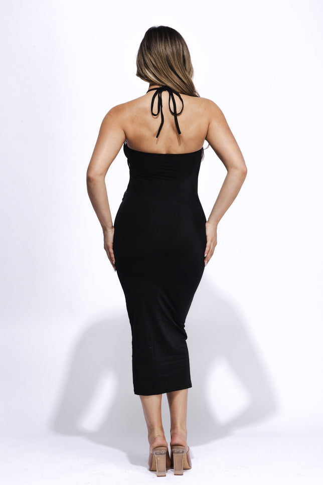 Cut Out Detailed Halter Midi Dress - Muvin 