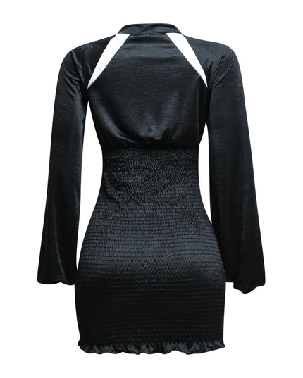 Back view of the Speed Racing Ruched Bodycon Dress in Black