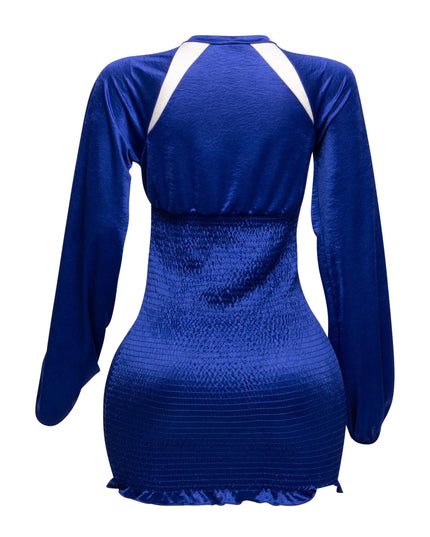 Back view of the Speed Racing Ruched Bodycon Dress in Royal Blue