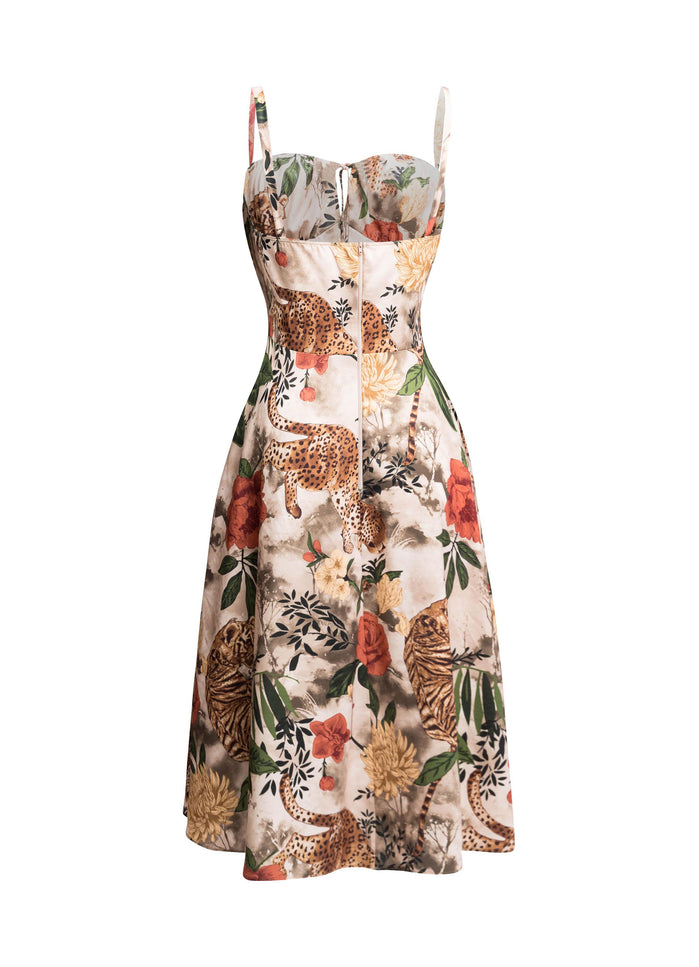 Cheeta printed side slit open flare midi dress - Muvin 