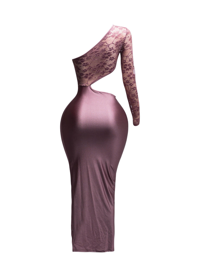Asymmetric Cut Out One Sleeve Wrap Midi Dress - Muvin 