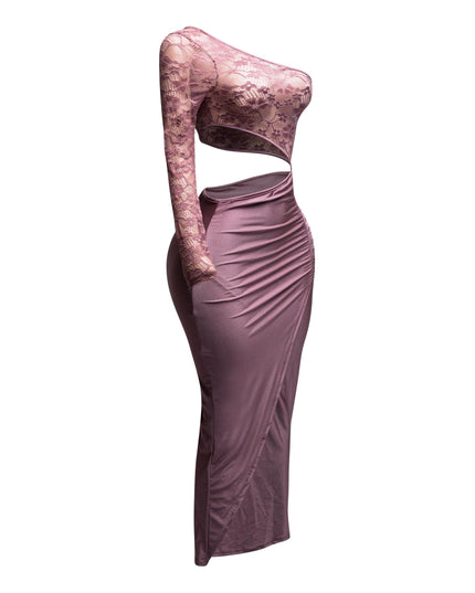 Asymmetric Cut Out One Sleeve Wrap Midi Dress - Muvin 