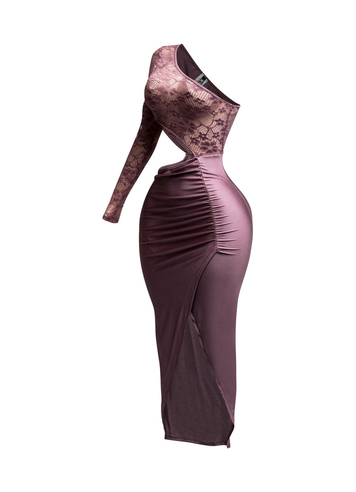 Asymmetric Cut Out One Sleeve Wrap Midi Dress - Muvin 