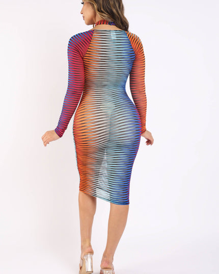Printed textured mesh halter dress - Muvin 