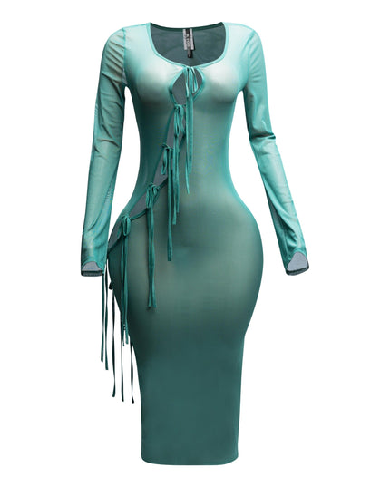 Tie Detailed Mesh Coverup Dress - Muvin 