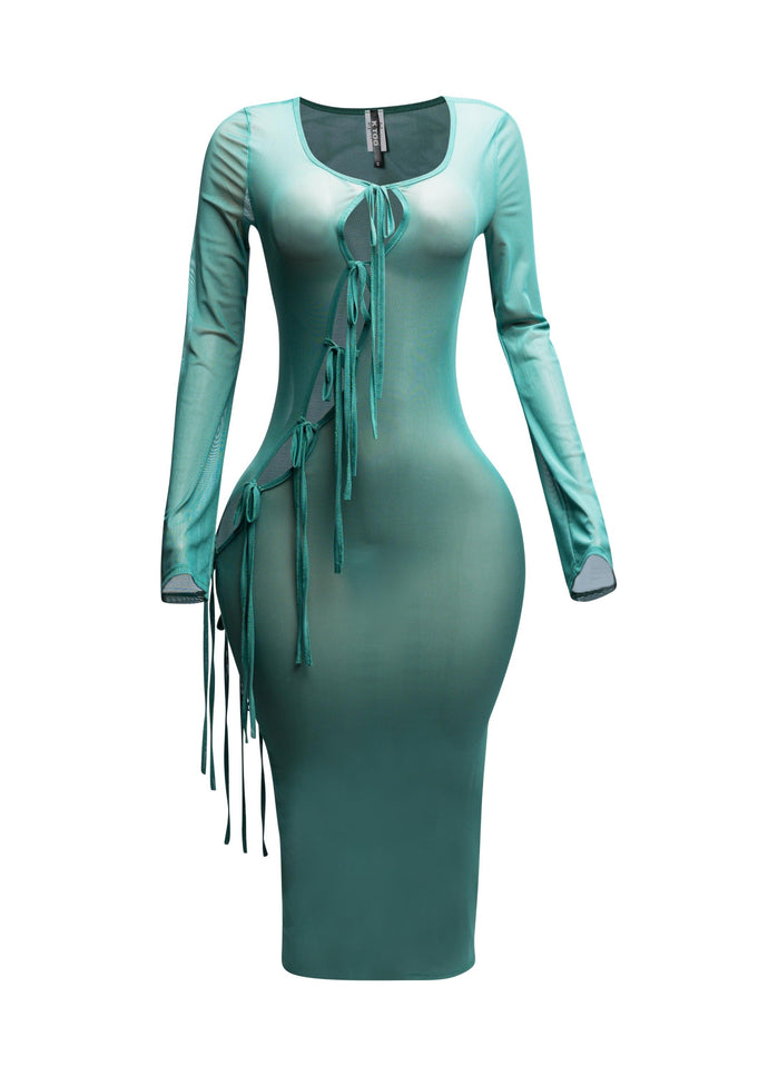 Tie Detailed Mesh Coverup Dress - Muvin 