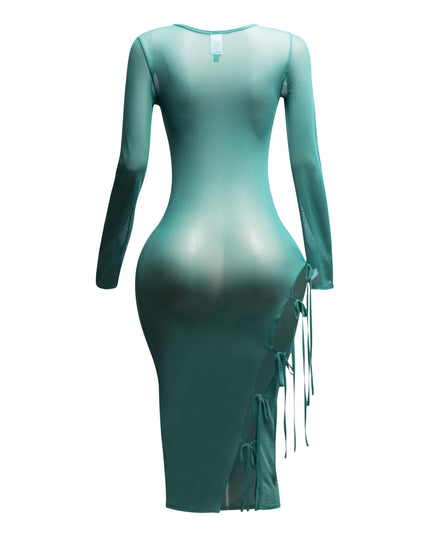 Tie Detailed Mesh Coverup Dress - Muvin 