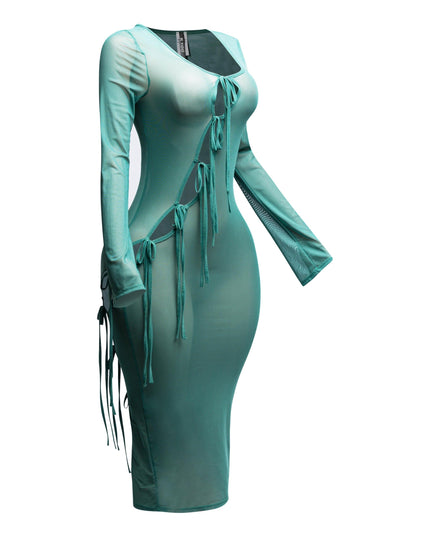 Tie Detailed Mesh Coverup Dress - Muvin 