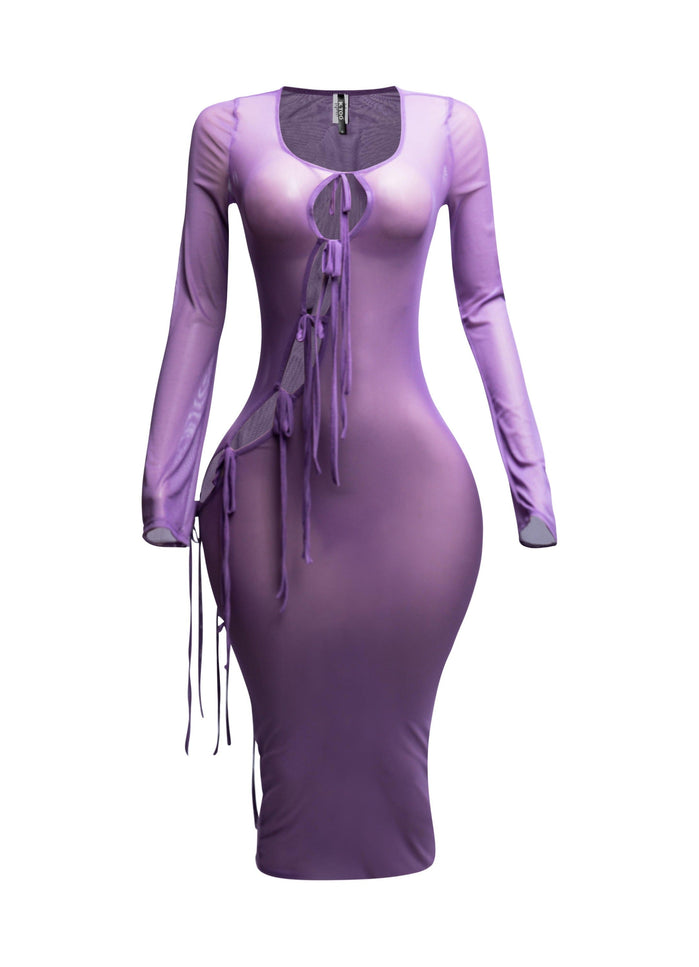 Tie Detailed Mesh Coverup Dress - Muvin 