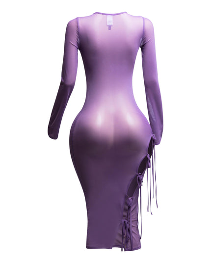 Tie Detailed Mesh Coverup Dress - Muvin 