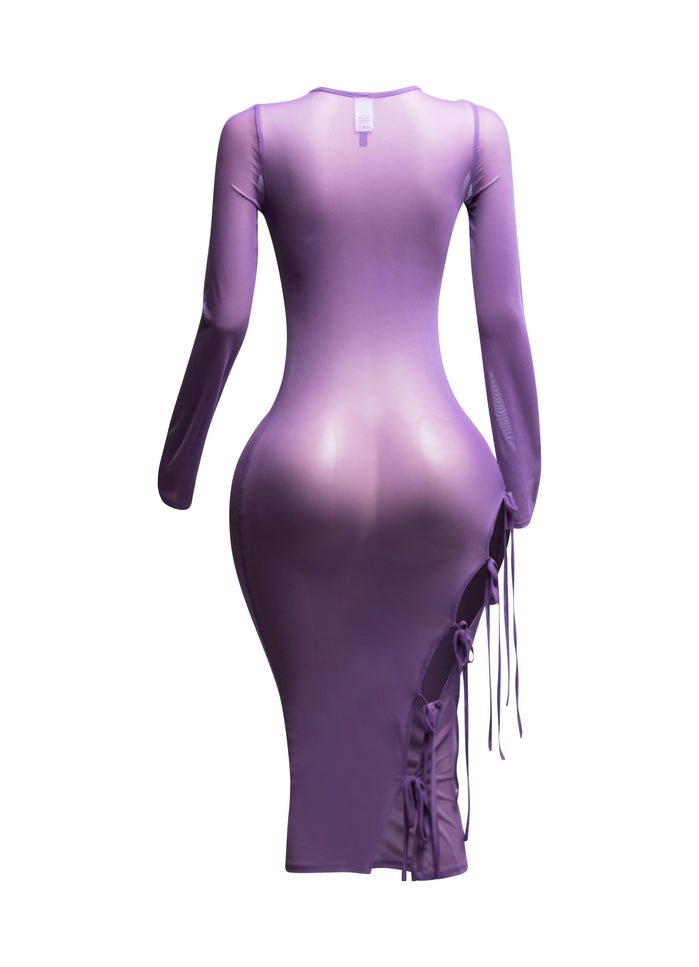 Tie Detailed Mesh Coverup Dress - Muvin 