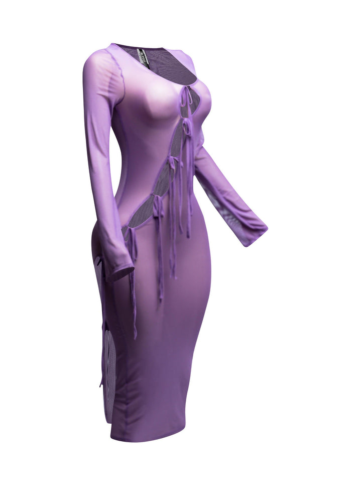 Tie Detailed Mesh Coverup Dress - Muvin 