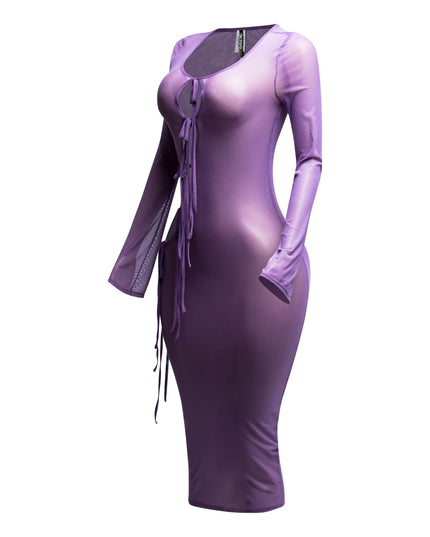 Tie Detailed Mesh Coverup Dress - Muvin 