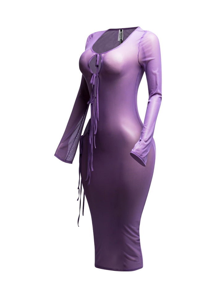 Tie Detailed Mesh Coverup Dress - Muvin 