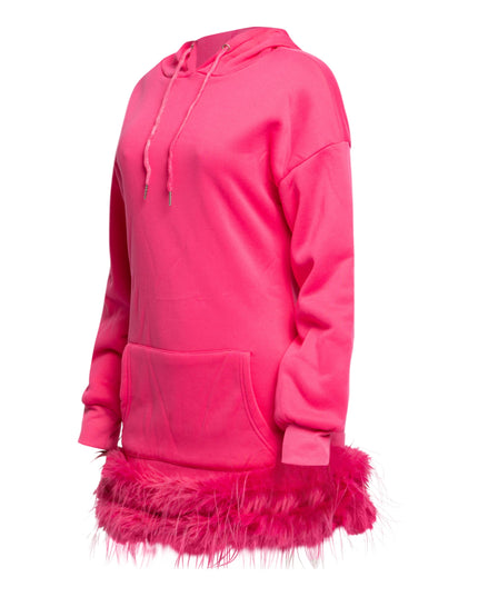 Pink Fur Hem Hoodie Dress - Muvin 