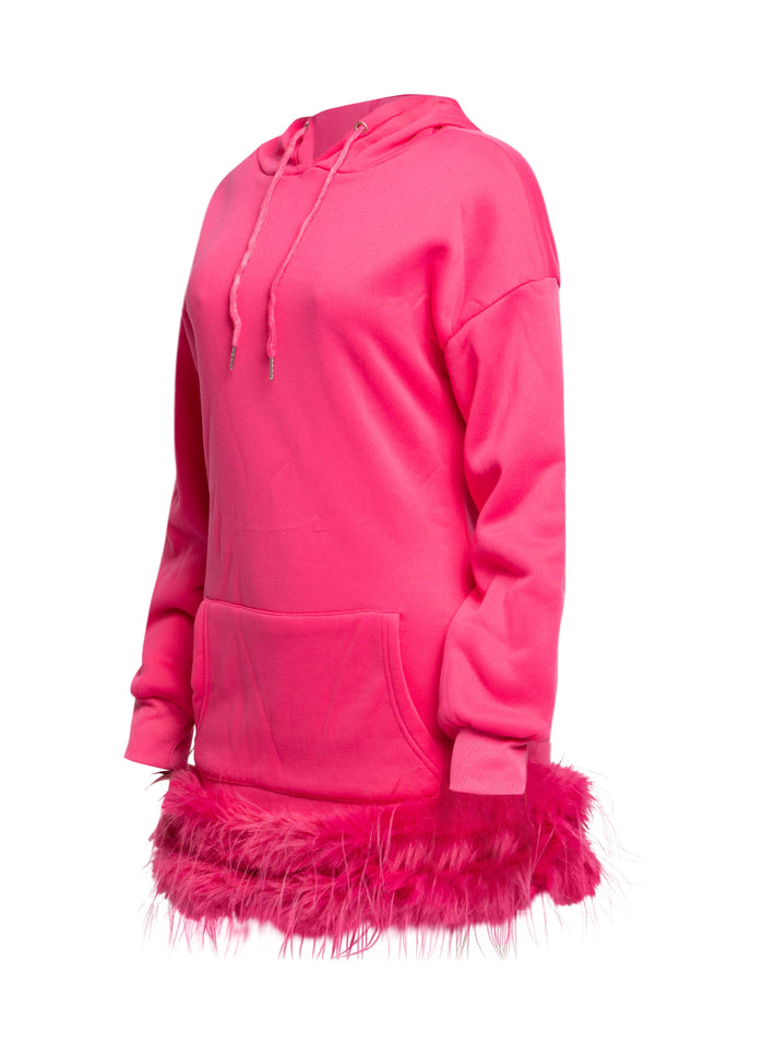 Pink Fur Hem Hoodie Dress - Muvin 