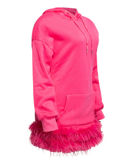 Pink Fur Hem Hoodie Dress - Muvin 
