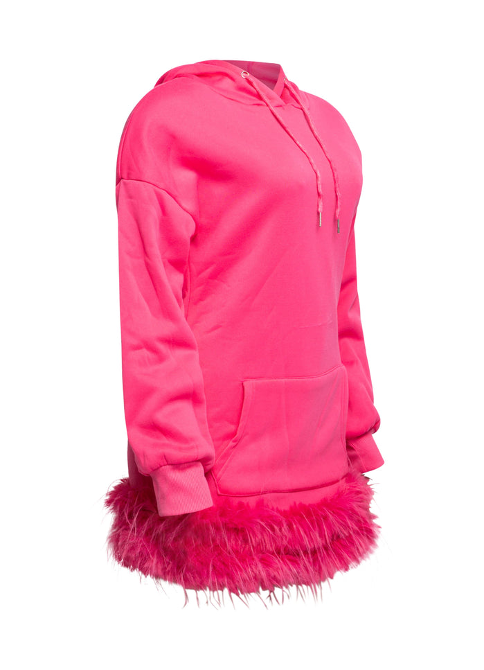 Pink Fur Hem Hoodie Dress - Muvin 