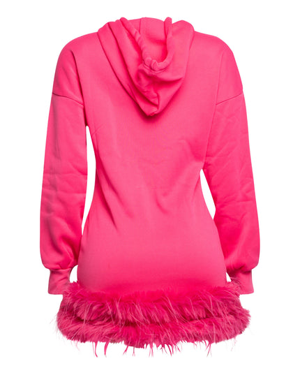 Pink Fur Hem Hoodie Dress - Muvin 