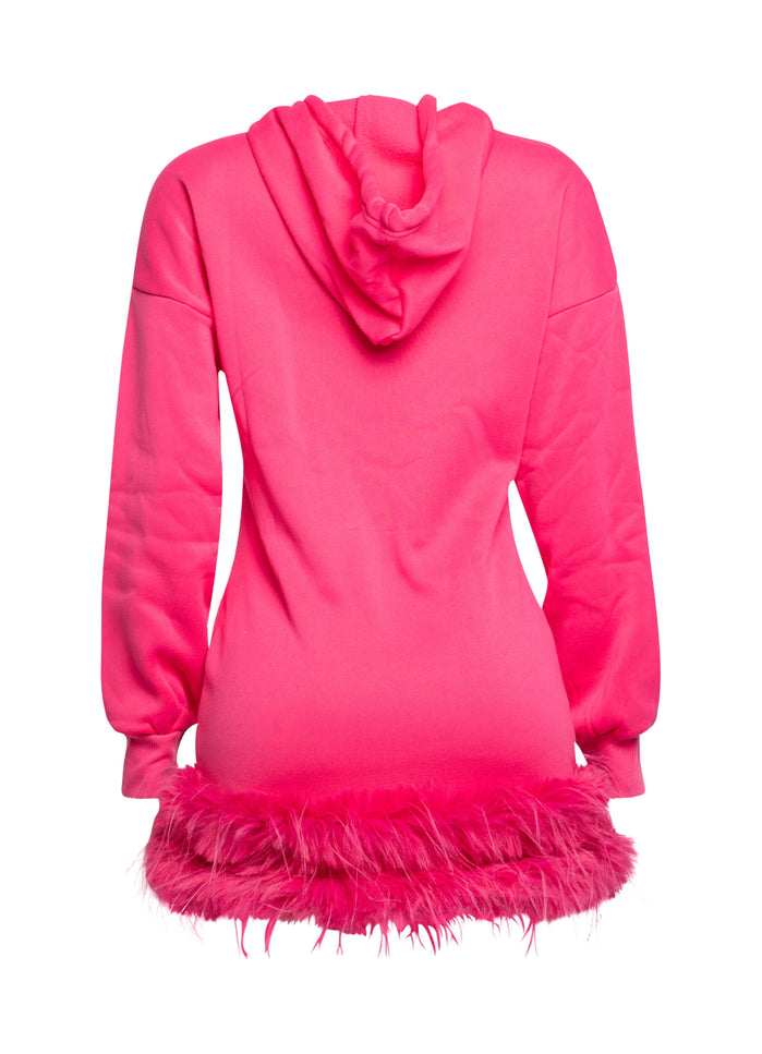 Pink Fur Hem Hoodie Dress - Muvin 