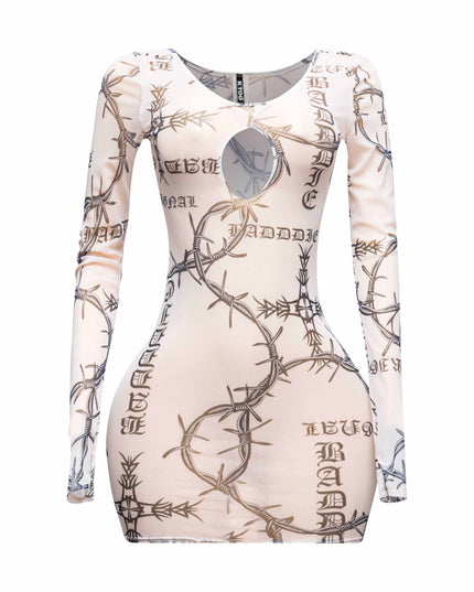 Barbed wire printed mesh dress - Muvin 