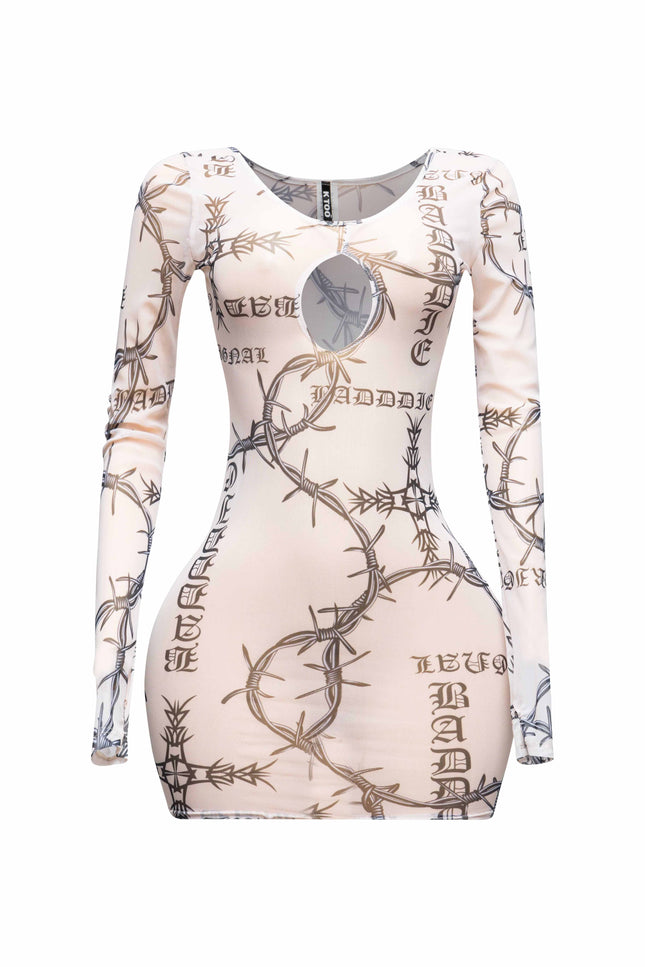 Barbed wire printed mesh dress - Muvin 