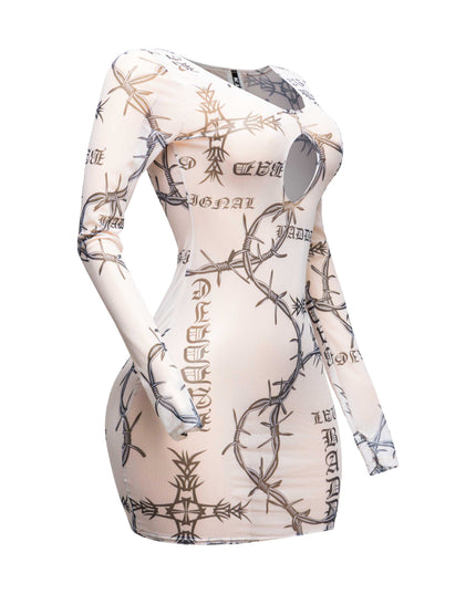 Barbed wire printed mesh dress - Muvin 